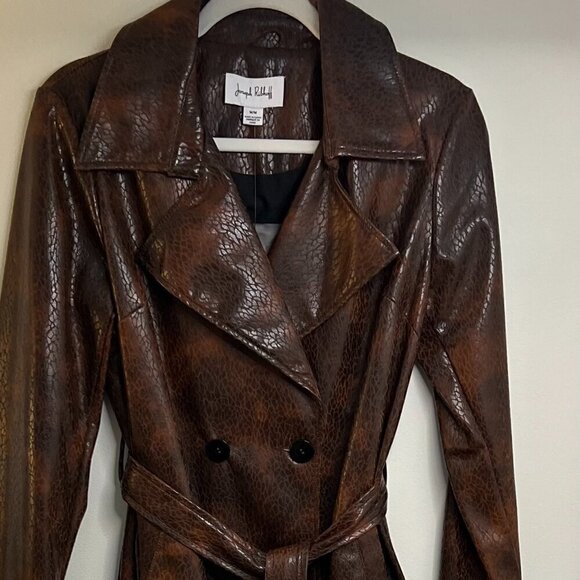 Joseph Ribkoff Brown Faux Leather Belted Double-Breasted Coat Size M - Picture 3 of 11